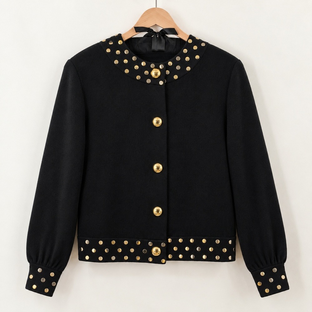 St John Old Money Cardigan Jacket Women 8 Studded Mob Wife Quiet Luxury Coquette